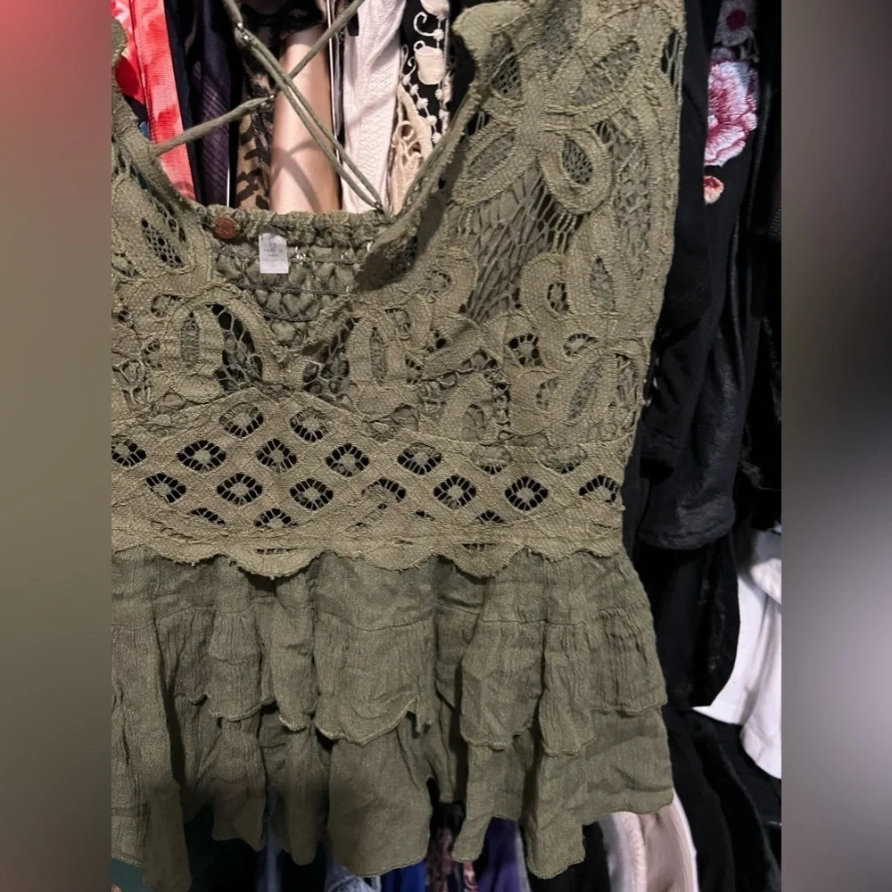 🌿 Intimately Free People Adella Cami in Olive Sparrow Green | Size Large (L) - Picture 5 of 10